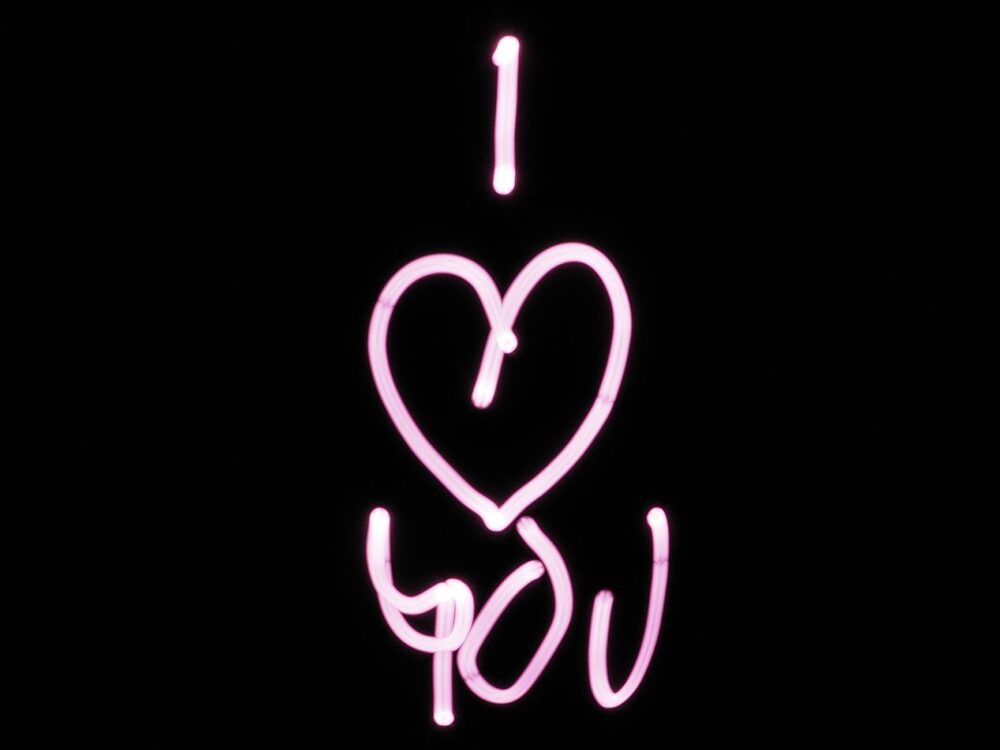 Bright pink light painting representing 'I Love You'.