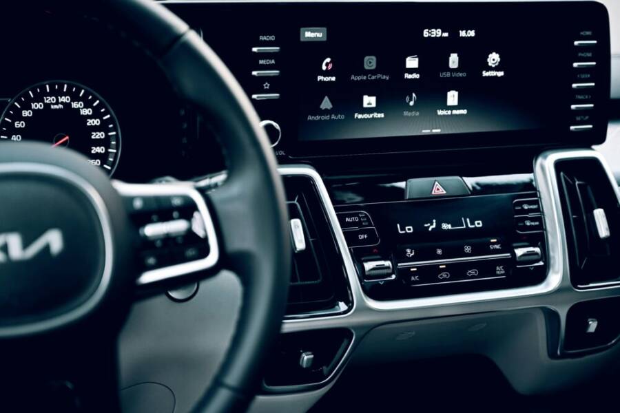 Close-up view of a luxury car